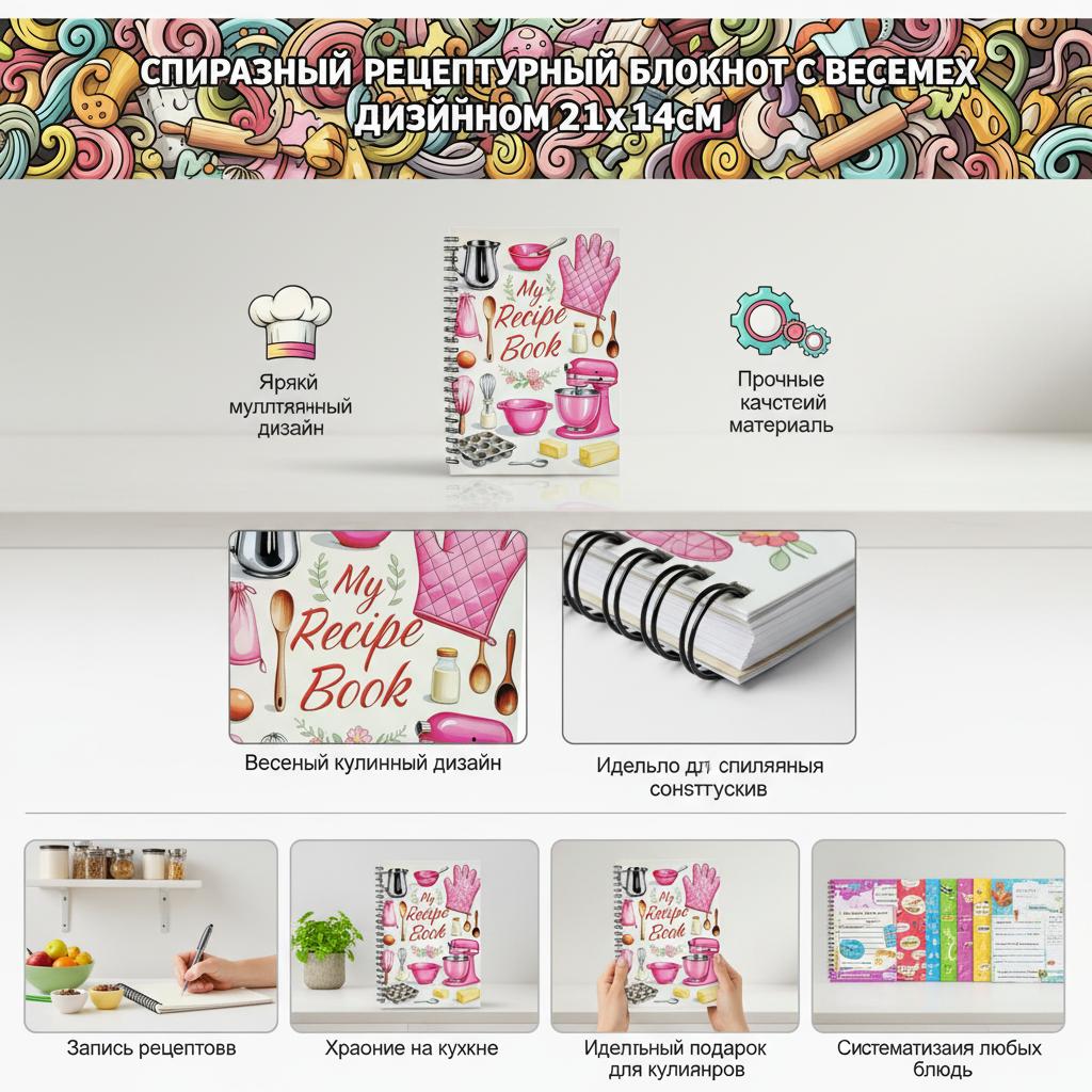 21x14cm Cartoon Recipe Notebook Durable And Fun Design Suitable For Cooking Lovers