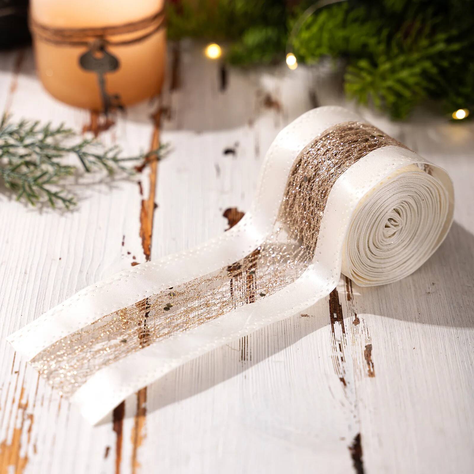 5m Christmas Decorations High-end European-style Ribbon Gold Ribbon Atmosphere Layout Decoration Mesh Ribbon Christmas Gift 1 Roll