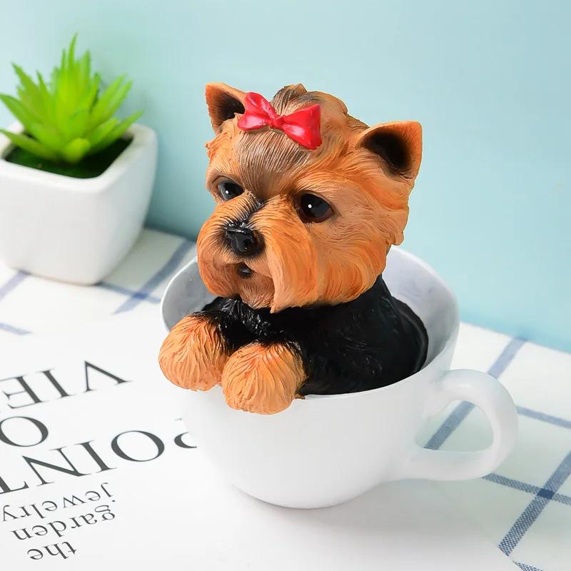 Home Decoration Cute Resin Dog Table Living Room Decoration Tea Cup Simulation Dog on Desk resin dog statues cute dog home deocr