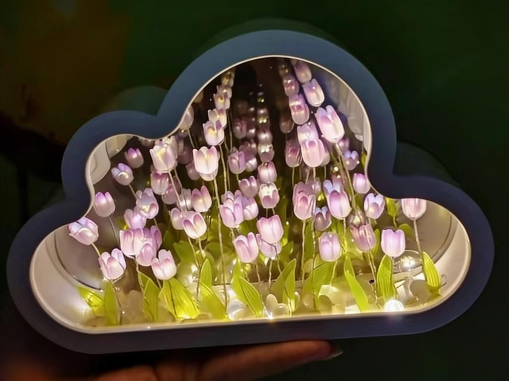 Hidden Tulip Infinite Reflection Table Lamp - Two-Way Mirror Desk Light Creative Home Bedroom Decor Bedside Ornament