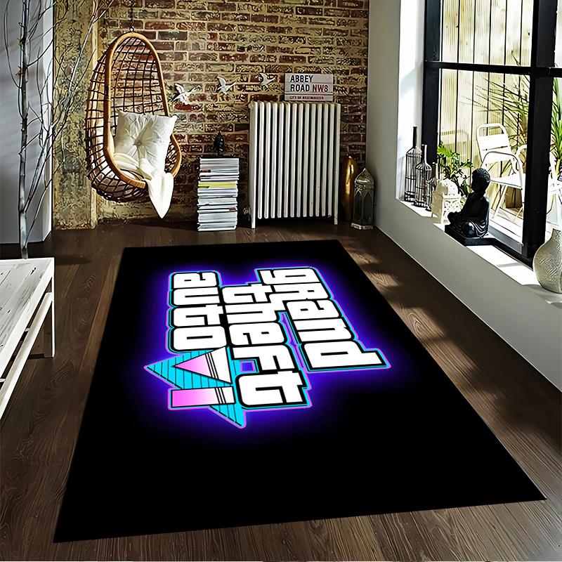 Grand Theft Auto game logo printed flannel rug, non-slip, suitable for bedroom, living room, and children's room decoration