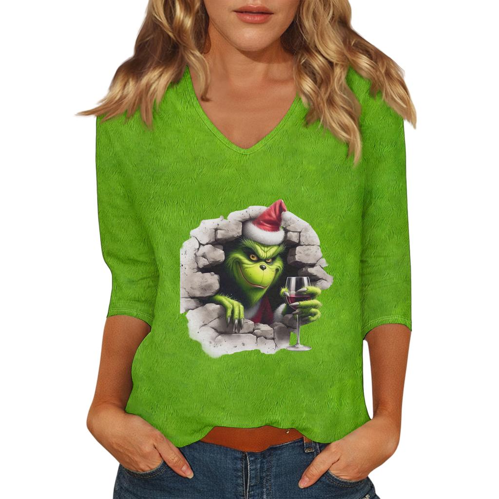 Women's Casual Fashionable Sexy Comfortable V-Neck Christmas Three-Quarter Sleeve Top