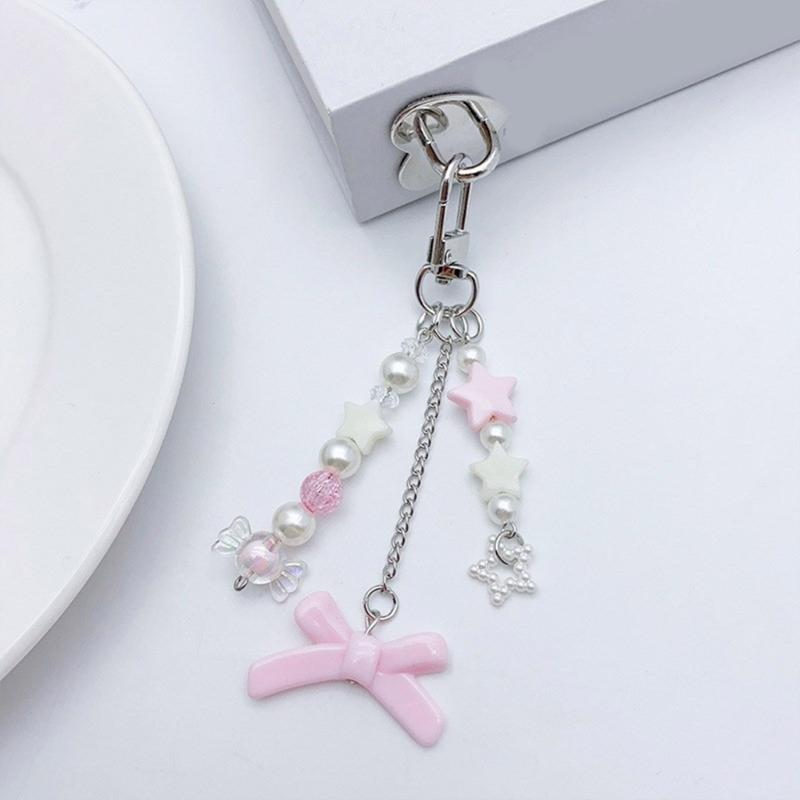 Fashion Star Bowknot Butterfly Hanging Pendant Sweet Phone Strap Bag Decoration Portable Hanging Lanyard for Girls Women