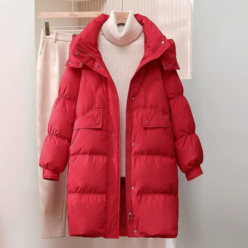 Women's 2025 Slimming Mid-Length Hooded Winter Down Jacket - White Duck Down, Thick, Fashionable, Petite Fit