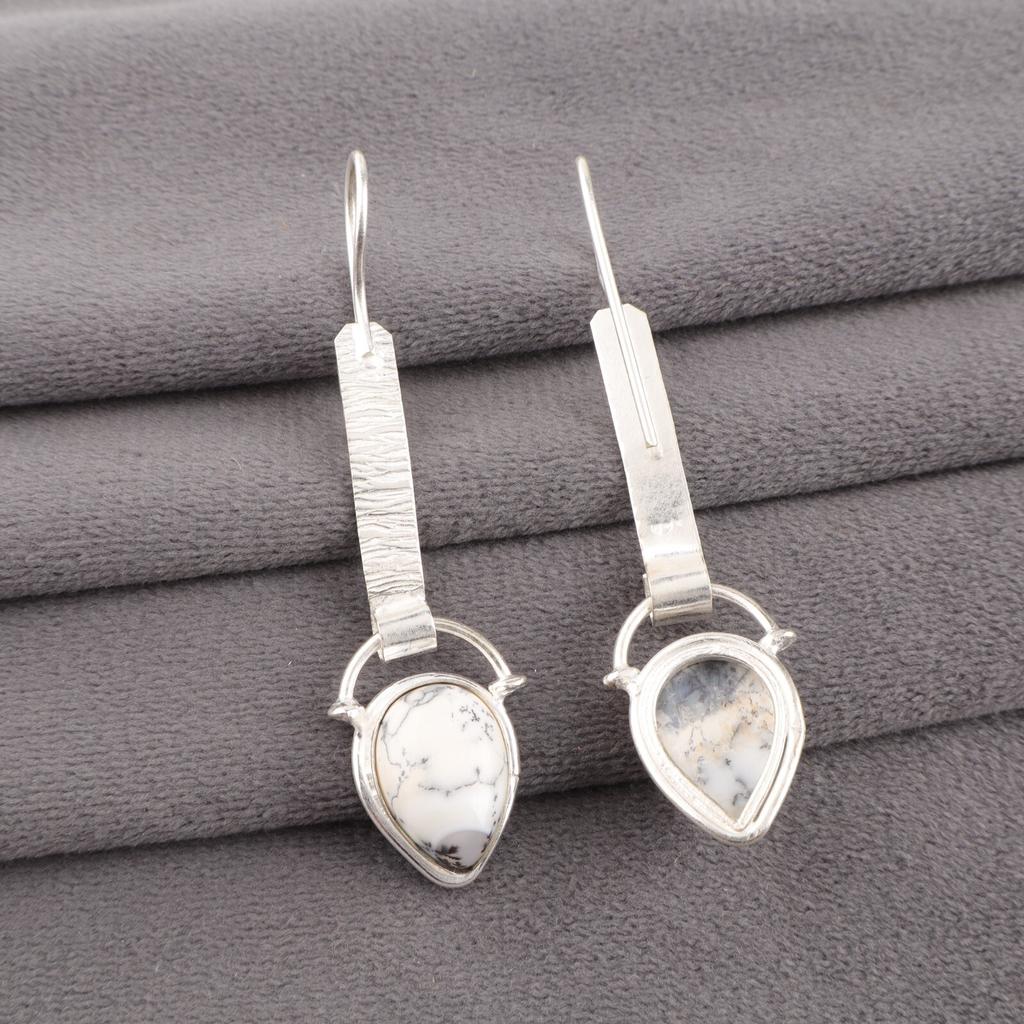 Dendritischer Opal Edelstein 925 Sterlingsilber Schmuck Handgefertigt Lange Ohrringe 2,3" EE-166-30