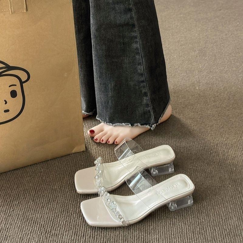 Fairy Feng Shui Diamond Slippers Female Summer Wear Fashion High Sense Transparent Word Band