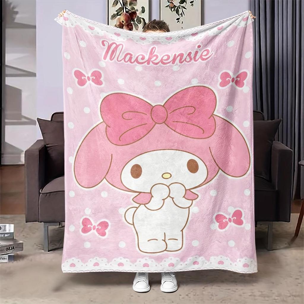 1pc Sanrio My Melody Pink Flannel Blanket 2D Print Soft Cozy Throw for Bedroom Living Room Camping All Season