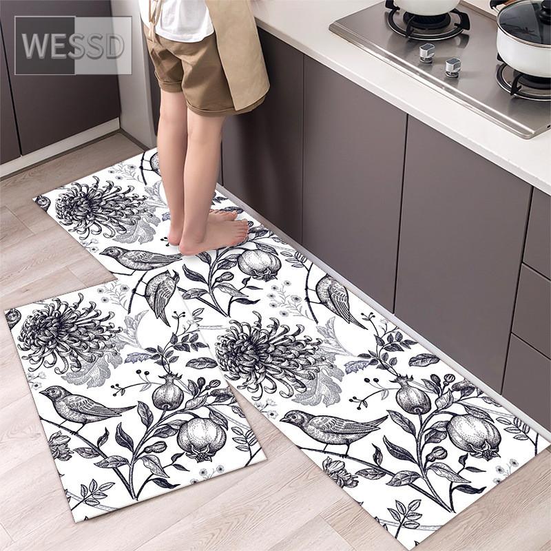 Retro Floral Rug For Kitchen Floor Chinese Style Flower Carpet Runner Home 40x60cm 40x120cm 2 Pieces Laundry Mats Absorbent Non-slip Chair Mat