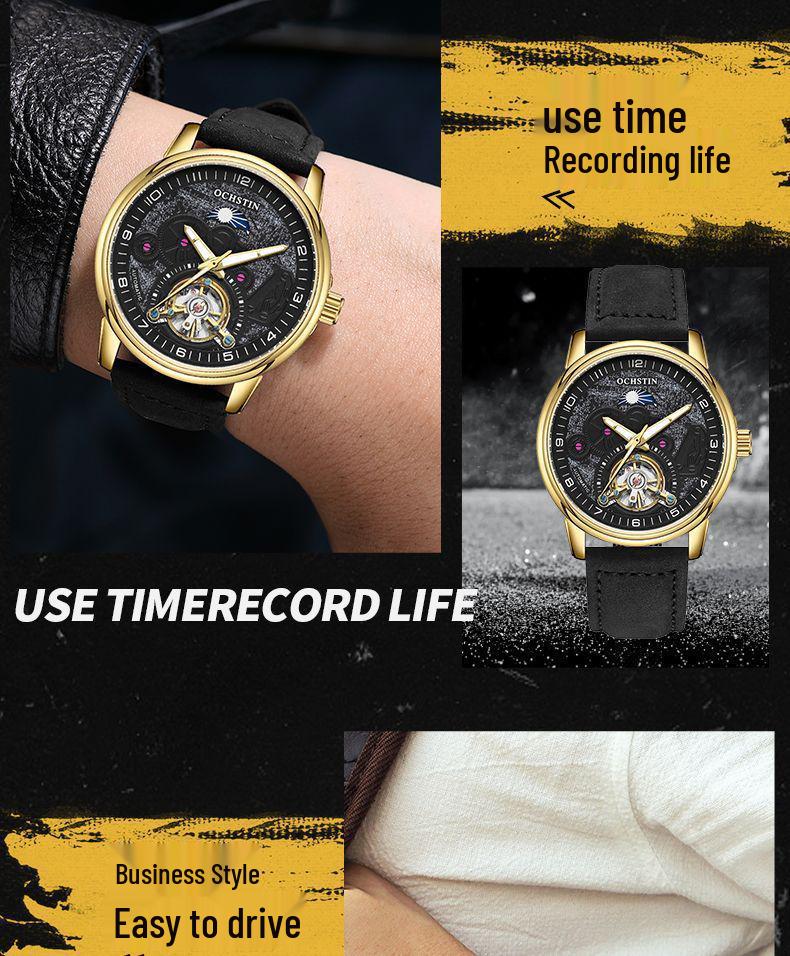 Swiss Tourbillon Men's Mechanical Watch, Large Dial, Automatic, Fashionable Leather Strap, High-End Feel