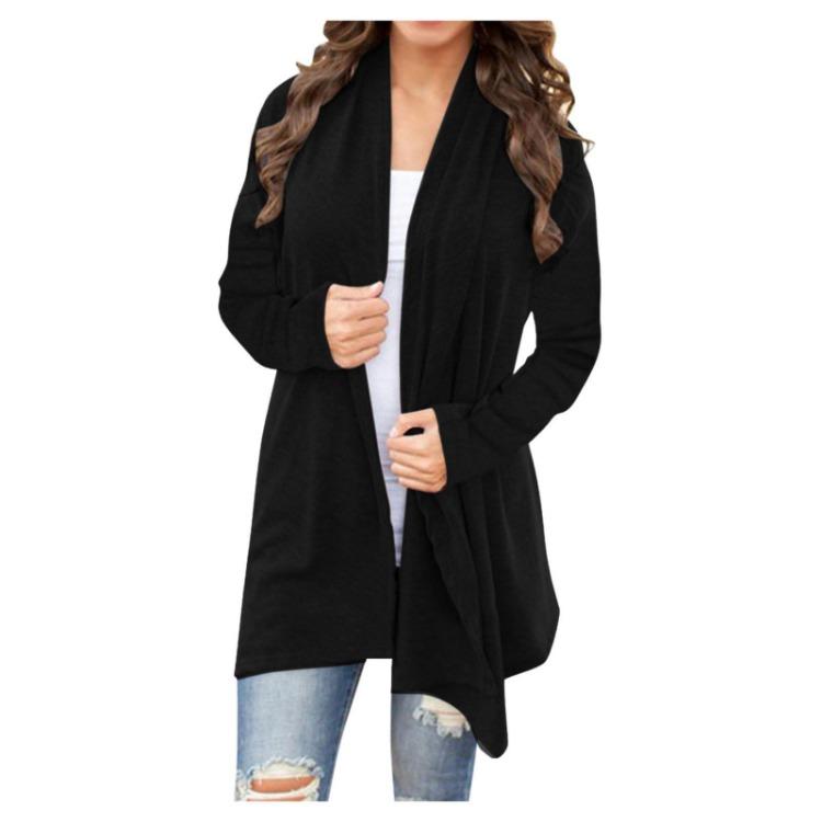 Long Sleeve Mid Length Cardigan Jacket Women Casual Solid Color Fashion Outerwear