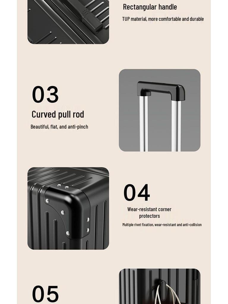 Women's Durable Trolley Suitcase with Combination Lock and Silent Universal Wheels