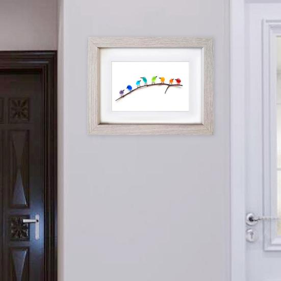 Sea Glass Rainbow Birds Decoration Standing on The Branch Cute Min Colorful Resin Bird Wall Art Ornament Living Room Bedroom Home Decor