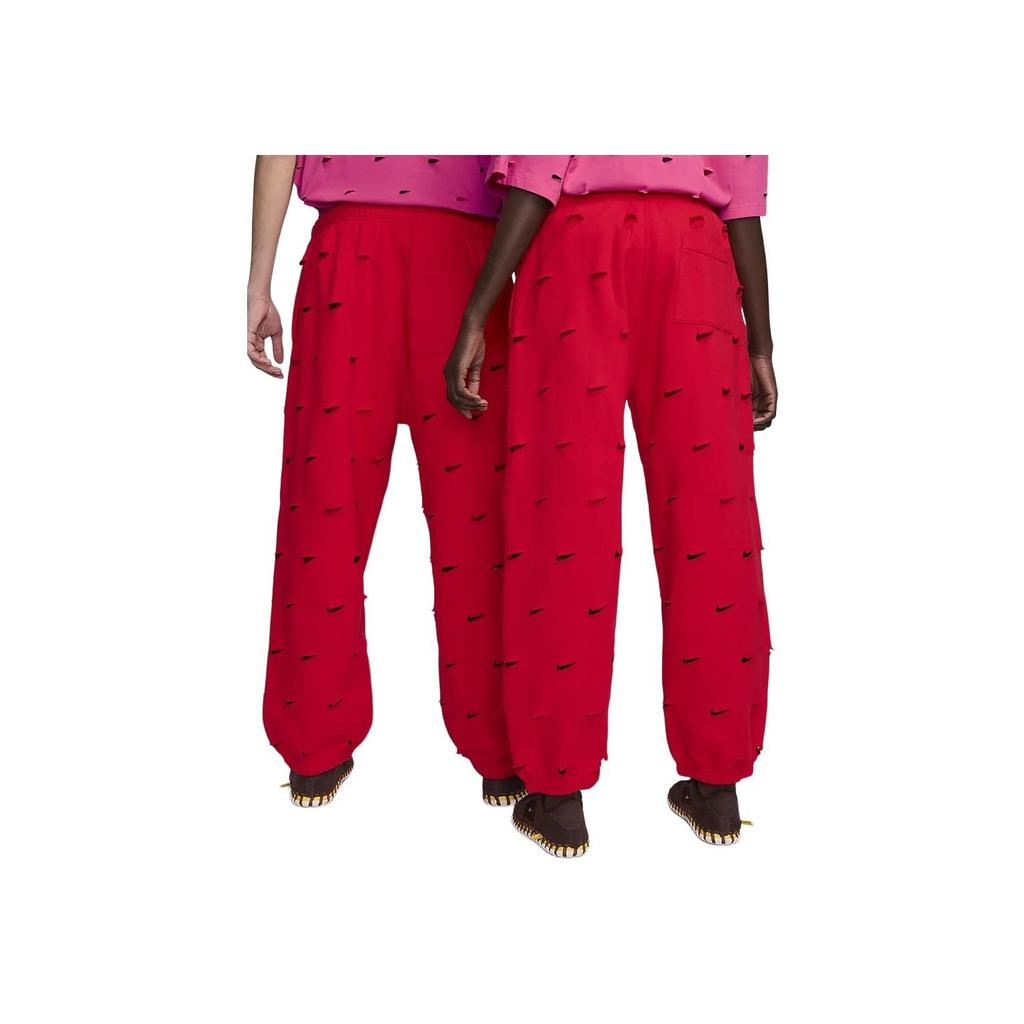 Nike X Jacquemus Co-Branded SS24 Solid Color Hollow-Out Thick Fleece-Lined Drawstring Knit Joggers Unisex Bottoms University-Red FJ3269-657