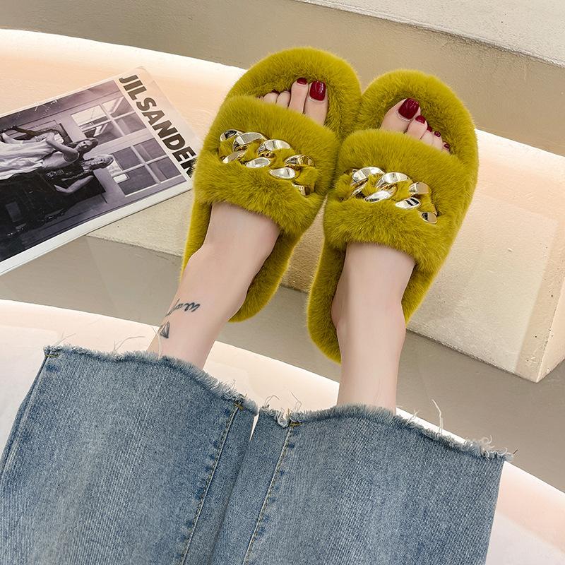 Mao Mao slippers women's outer wear 2025 spring and summer new ins trendy non-slip cross chain home cute autumn and winter cotton mop