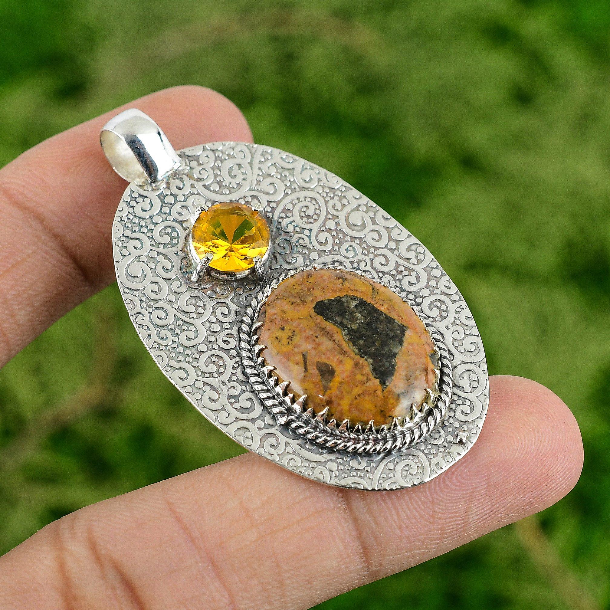 

925 Sterling Silver Bauxite Gemstone Citrine Wife Handcrafted Pendant Jewelry