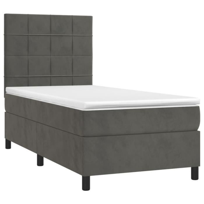 3143002 vidaXL Divan Bed and Mattress Dark Grey 90x200 Cm Velvet