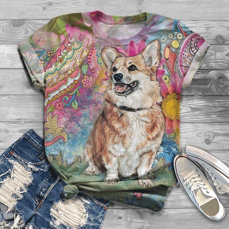

Футболка с круглым вырезом и короткими рукавами, модный уличный принт с милой собакой