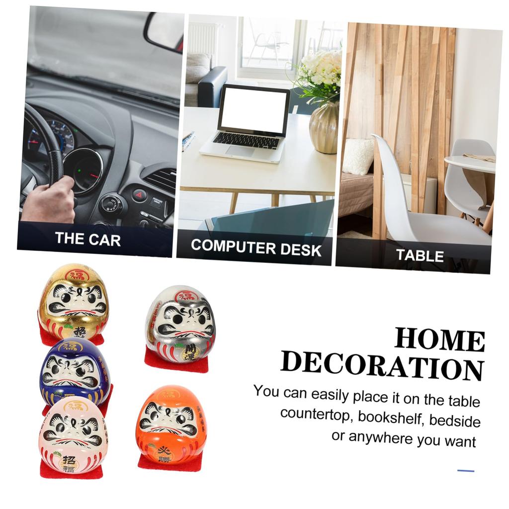 YARDWE Japanese Ceramic Daruma Egg Lucky Decorations for Car and Home Exquisite Traditional Crafts for Wealth and Set of 5 Figurines, Decor, Design,