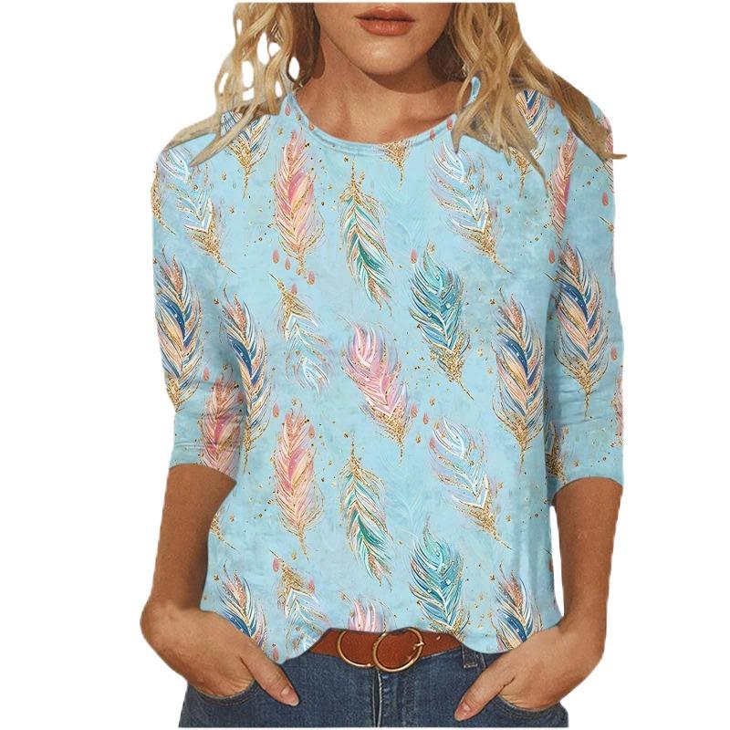 Women's T-shirt 3d Print Vintage Floral Print Casual Long Sleeve Round Neck Regular Tops Daily Print Pink, Spring and Autumn