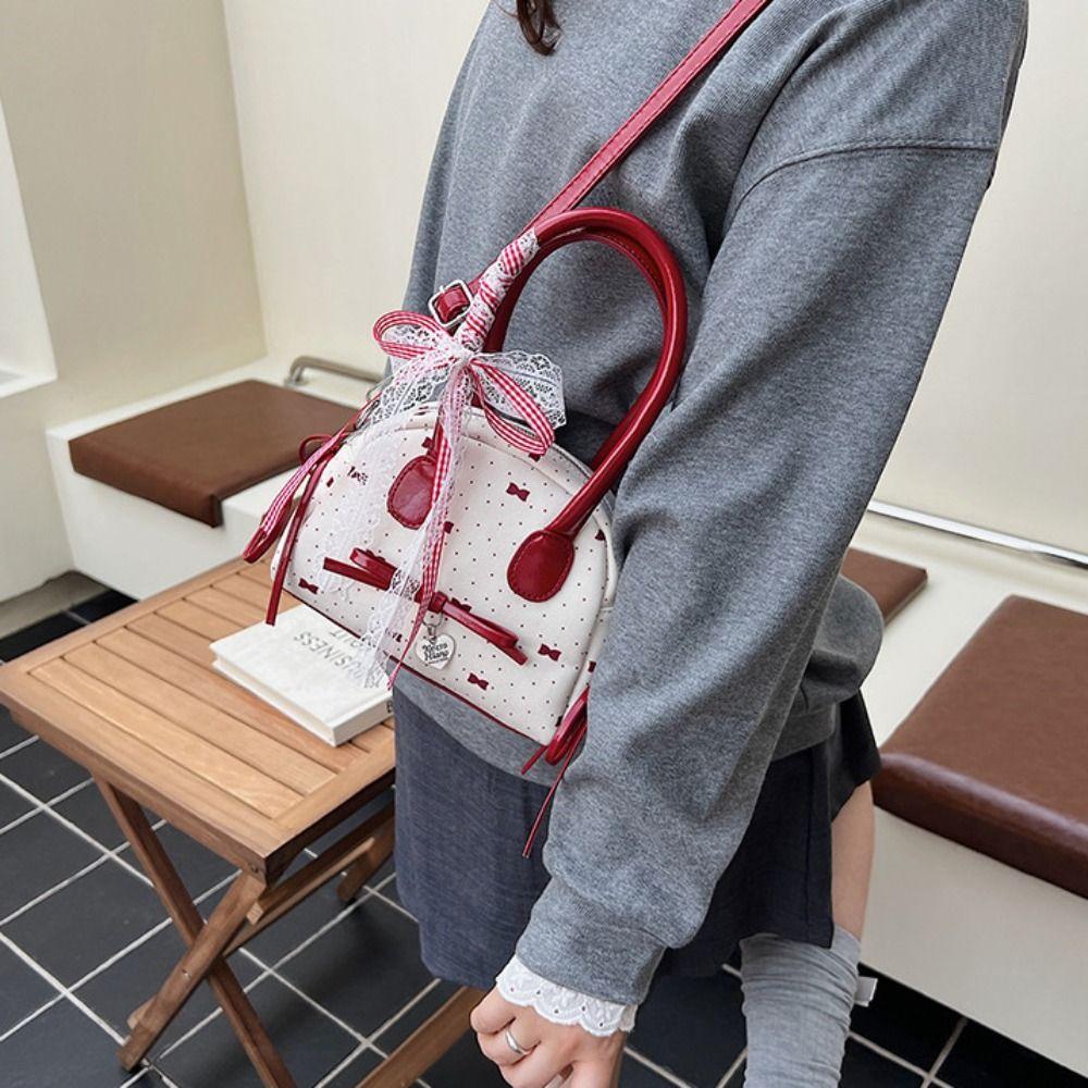 Lace Ribbon Boston Shoulder Bag French Style Women Handbags Fashion Bow Ribbons Bowling Bag  Travel