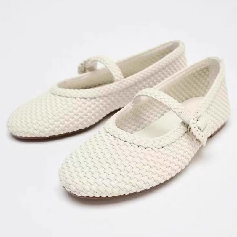 

Comfort Woven Design Ballet Flats for Women Summer Fashion Round Toe Buckle Soft Sole Mary Jane Shoe Elegant Dress Shoes Sandals 42 білий