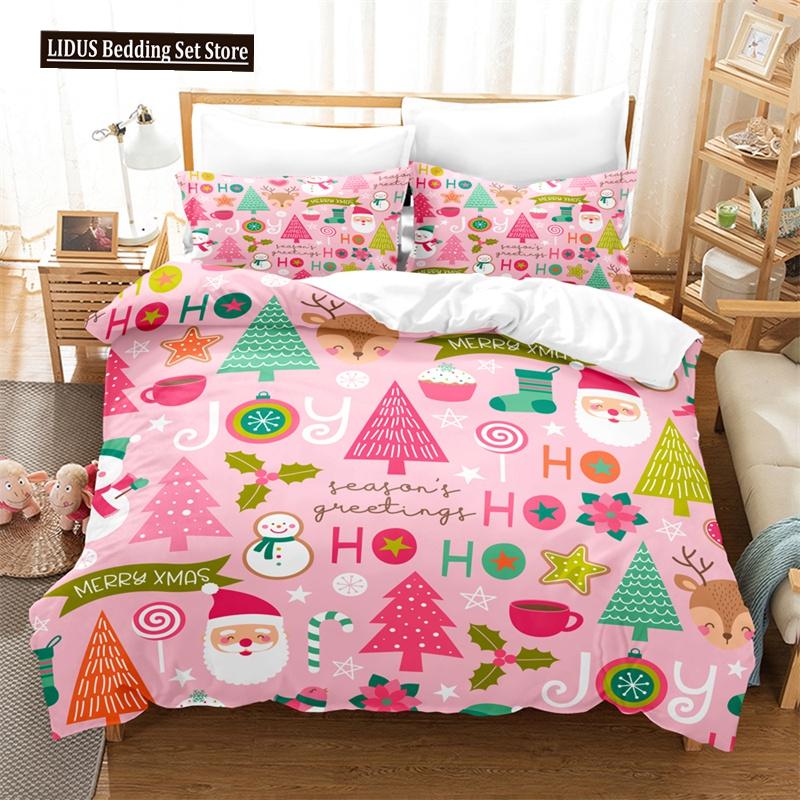 Merry Christmas Duvet Cover Set Twin King Queen Cartoon Santa Claus Bedding Set Polyester Christmas Gingerbread Man Quilt Cover