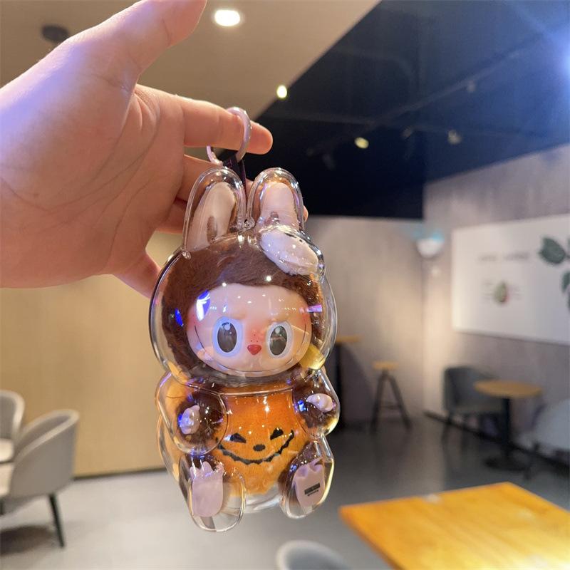 Labubu Pumpkin Protective Case Clear Acrylic Dust Cover for Generation 1 2 Doll Display Halloween Accessory Cover