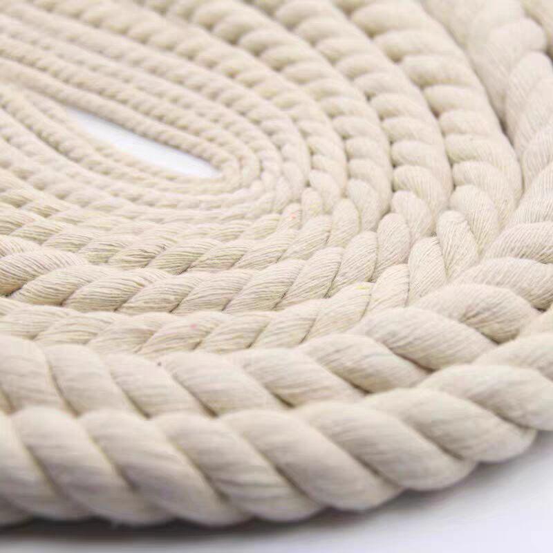 White Four-Strand Braided Cotton Cord, Various Thicknesses for Decorative DIY Weaving