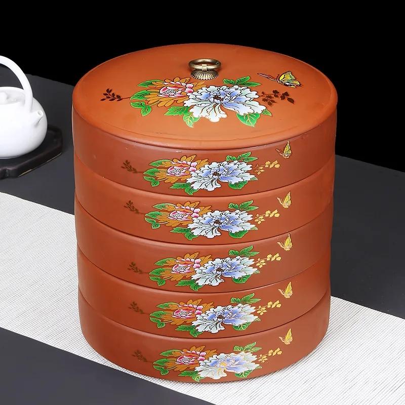 Tea Cake Storage Box Multi-Layer Ceramics Sealed Tank Snack Storage Case Elegant Printing Tea Caddy  Nut Coffee Bean Organizer