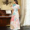 Women Plus Size V Neck Short Sleeve Printed Straight Maxi Dress