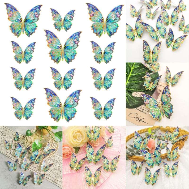 3D Butterfly Wall Decors 12Pcs Small Large 2Sizes Colorful Butterfly Decorations for Birthday Party Adhesive Stickers