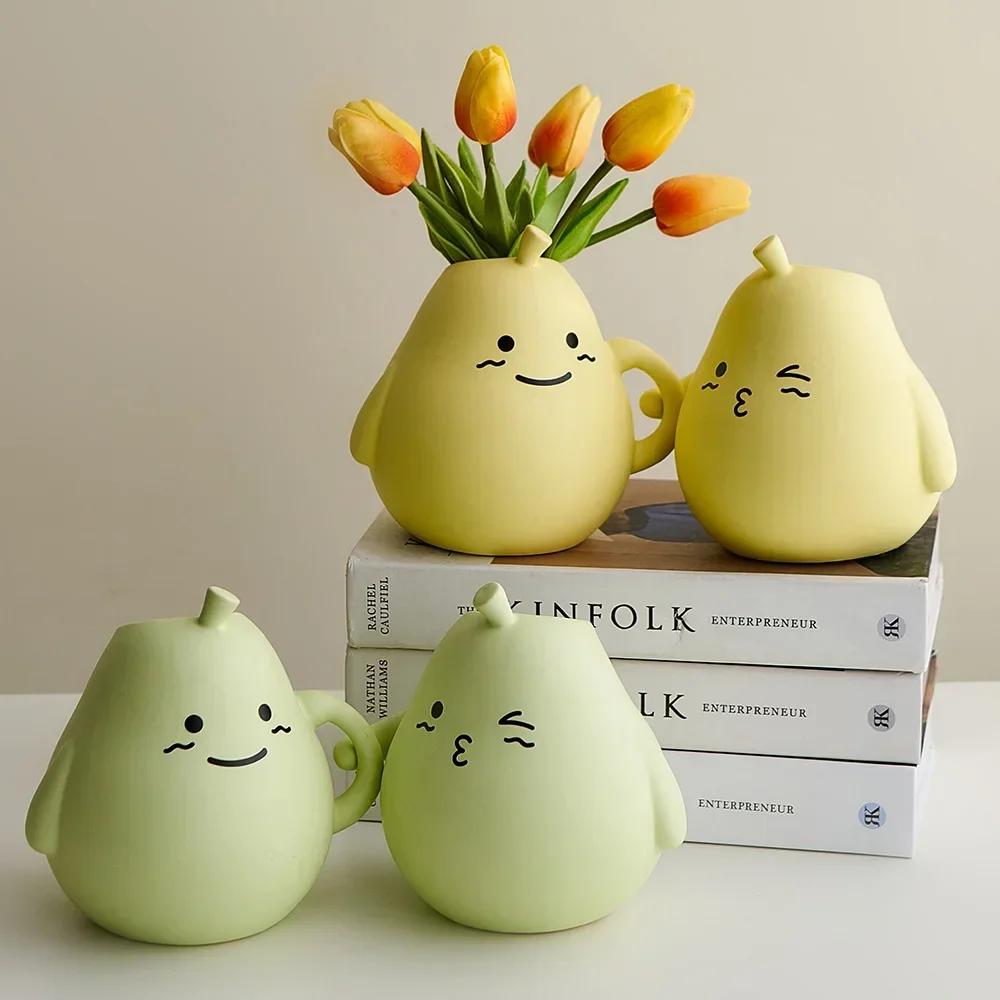 Simple Home Decoration Crafts Resin Pear Shape Flower Vase Interior Table Ornaments Decor Flowerpot Office Desk Accessories