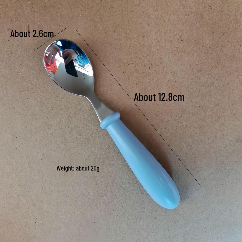 304 Stainless Steel Children's Spoon and Fork Set with Thick Round Handles - Cartoon Design, Cute Dining Tableware for Mother and Baby Gift Set.