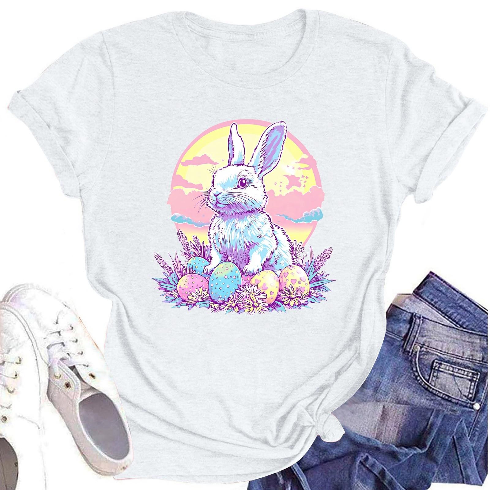 

Жіноча повсякденна повсякденна футболка з круглим вирізом і короткими рукавами з принтом XL білий