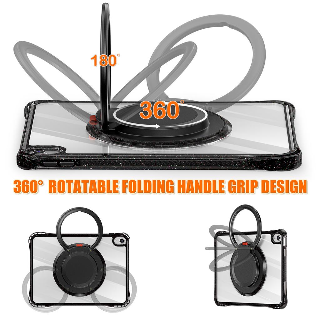 For iPad (2025)/10.9 (2022) Case Rotating Handle Grip TPU+PC Clear Tablet Cover