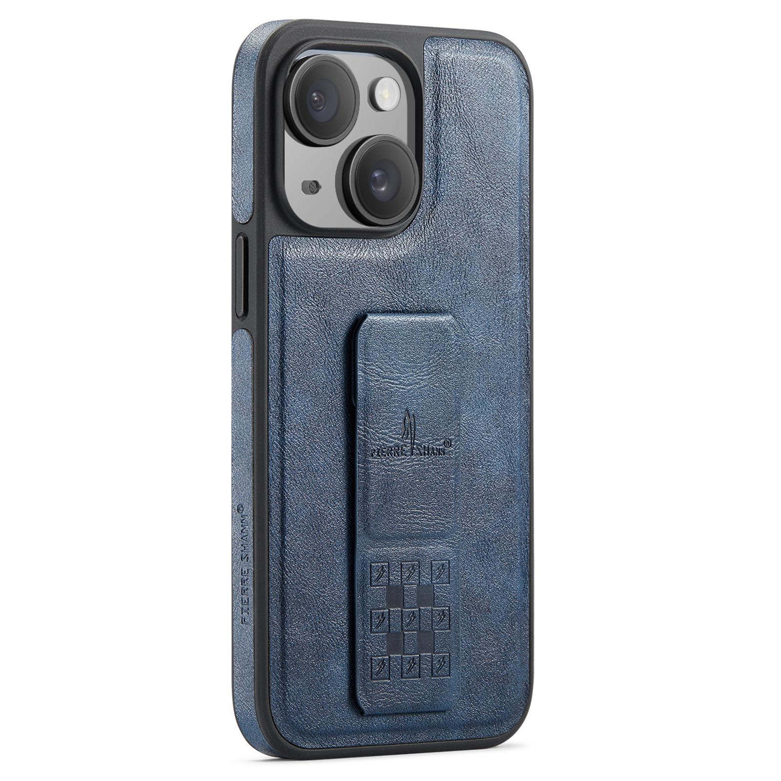 

For iPhone 14 Case Kickstand Leather Slim Back Cover Blue