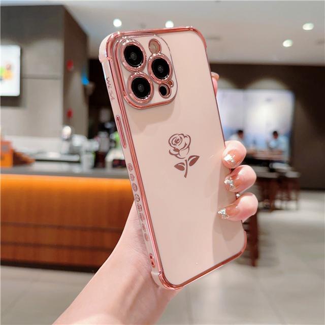 Luxus Vergoldung Rose Blume Bumper Handyhülle Für iPhone 11 12 13 Mini 14 15 Pro X XR Xs Max SE2 SE3 Schutzhülle Auf 14 Plus