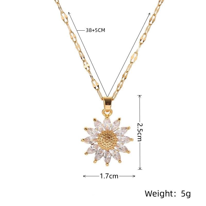 1PCS Gold-color Necklace Ladies Light Luxury Style Flower Pendant Inlaid Zirconia Titanium Steel Chain Holiday Jewelry
