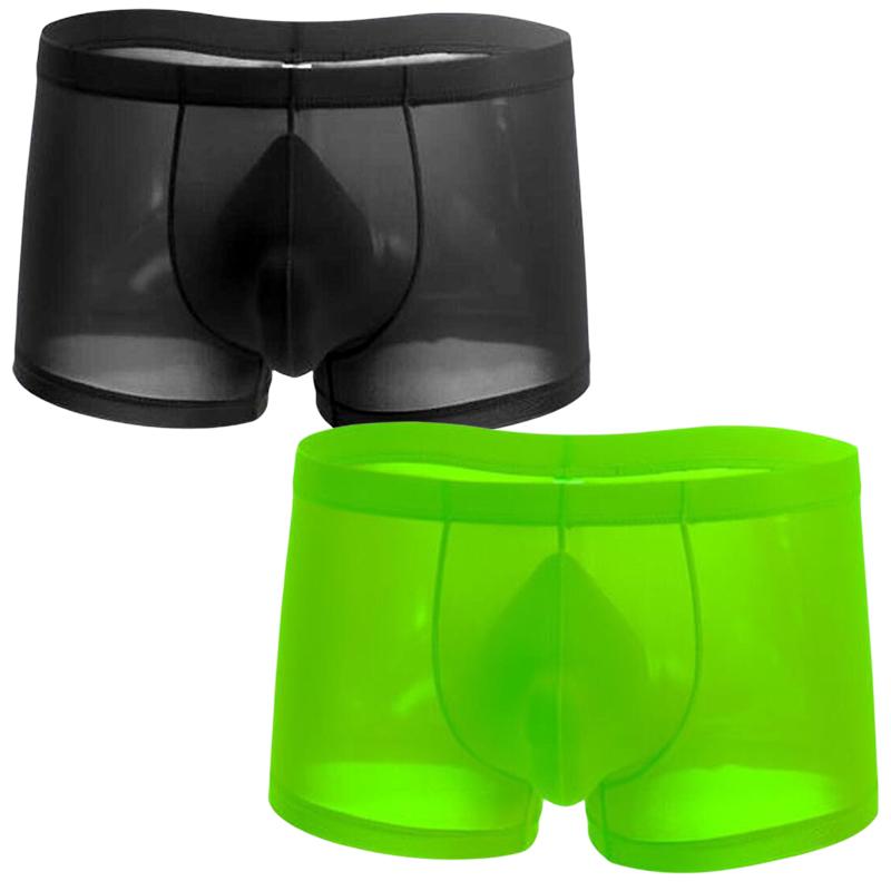 2pcs Solid Color Boxer Shorts Men Seamless Nylon Ice Silk Underwear U Pouch Male Panties Plus Size M-XXL