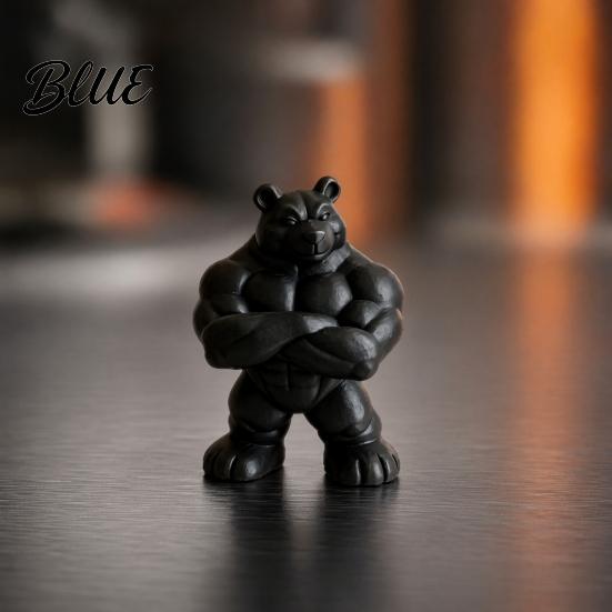 Detailed Muscle Figure 3D Printed Bear Statue, Matte Black Fitness Ornament for Office Figurine Bookshelf Gym Decor, Compact Inspirational Gift