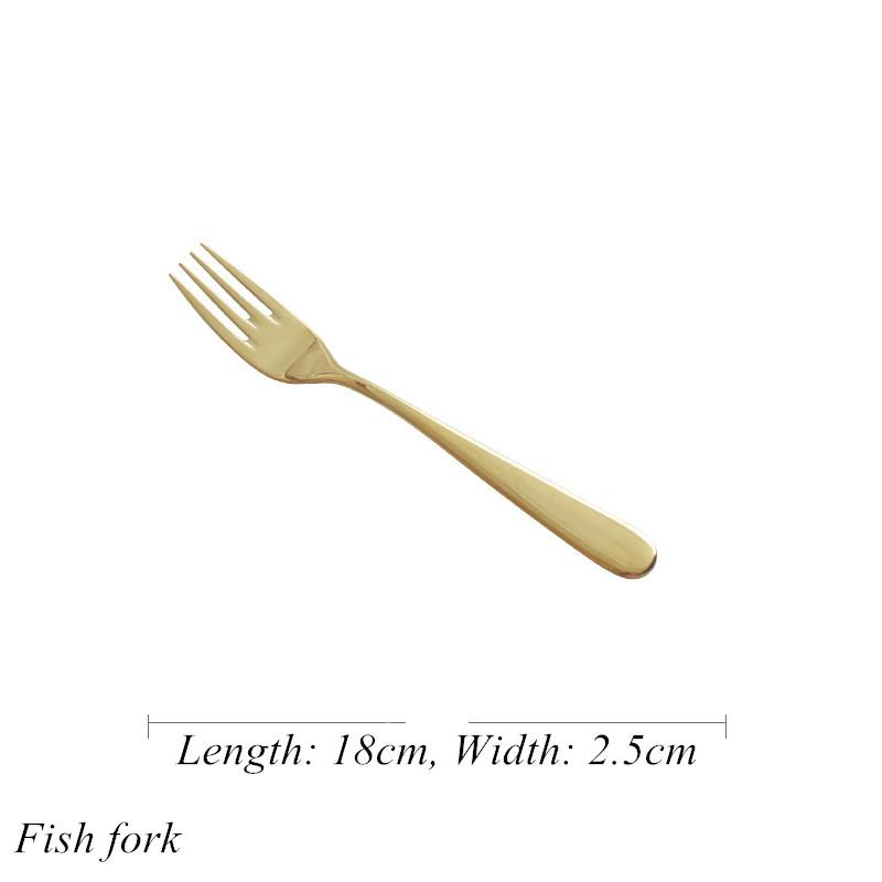 Gold Luxurious Stainless Steel Tableware, Knife, Fork, Spoon, Steak, Fish Dinner, Dessert, Salad, Coffee, Dinning Room