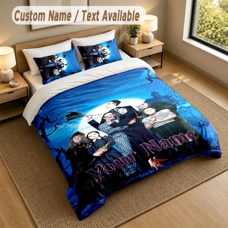 3Pcs Bedding Set Custom Name Text, 1 Sheet 2 Pillowcases Home Bed DecorThe Addams Family