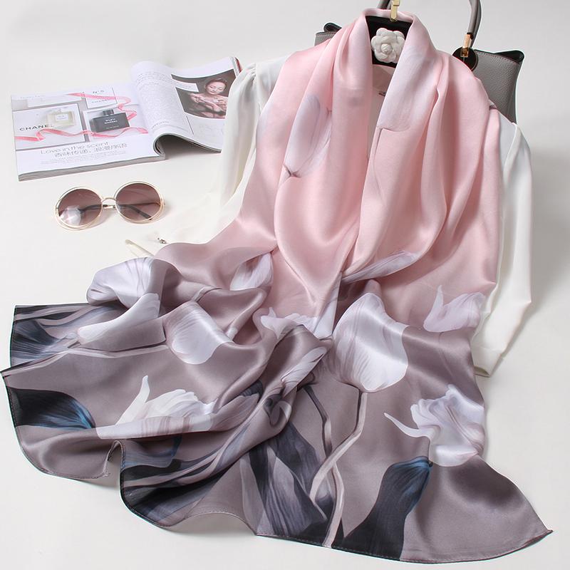 Yto Scarf Women's 100% Real Silk Scarf Luxury Handkerchief Neckscarf Printed Hangzhou Natural Silk Shawl Soft Long Headscarf Foulard Femme 53Cm