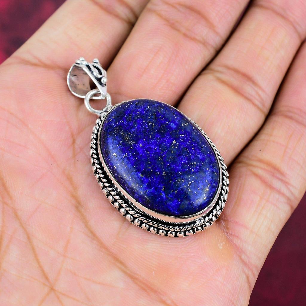 Lapis lazuli, přívěsek s tanzanitem, ručně vyráběné šperky z drahokamů, přívěsek z masivního sterlingového stříbra 925, jedinečný designový přívěsek s přívěskem