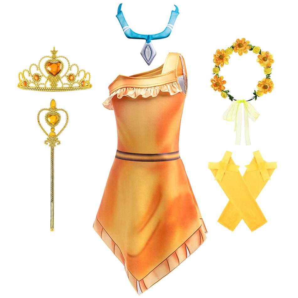 Vêtements de Cosplay de Princesse de Dessin Animé pour Enfants Filles Halloween Carnaval Déguisement Fête Costumes de Scène pour Enfants 110cm orange