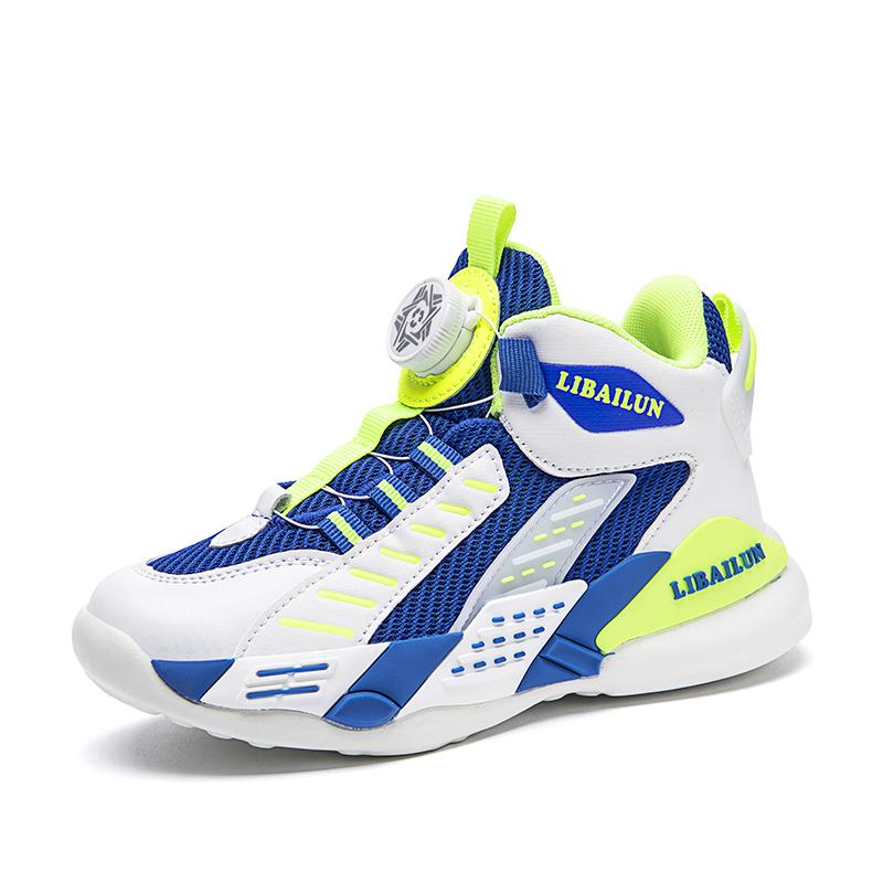 Nowe dziecięce buty do koszykówki z przyciskiem obrotowym, modne trampki dla chłopców, szkolne buty sportowe dla dziewcząt, dziecięce buty codzienne, buty outdoor