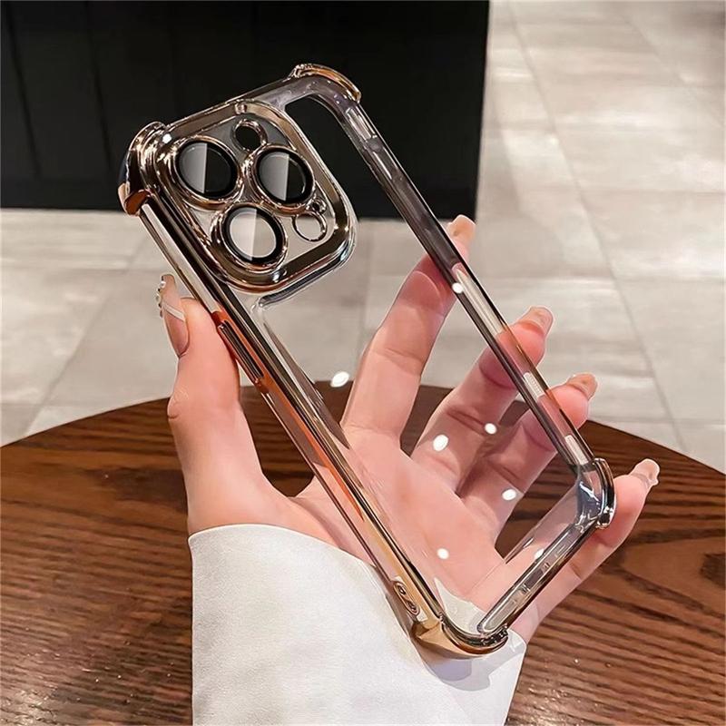 Luxury Plating Shockproof Silicone Phone Case For iPhone 16 15 14 Plus 13 12 11 Pro Max Lens Protect Case Transparent Back Cover