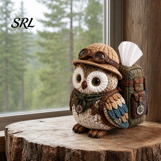 Patchwork Craft Kit DIY Tissue Box Cover Kit, Owl Shape, Soft Textures Woodland Animal Decor Sewing Handmade for Handicraft Enthusiast Beginners