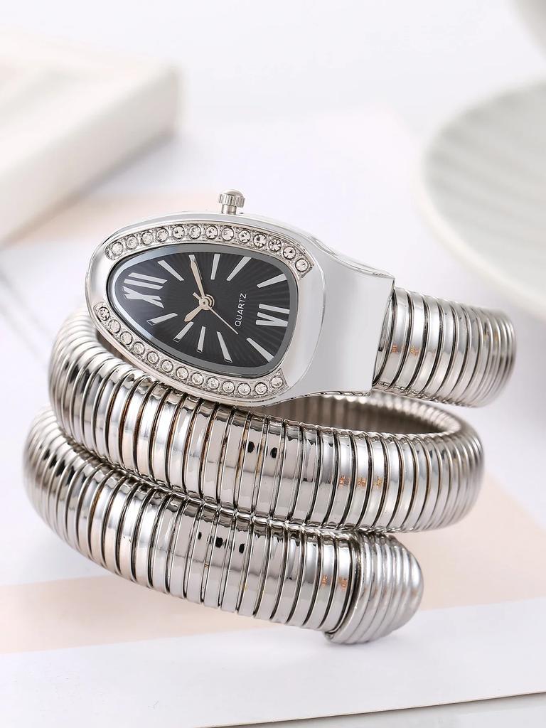 1pc-Serpentine Luxury Fashionable Women's Quartz Watch: High-quality Diamond Inlaid Wrist Masterpiece