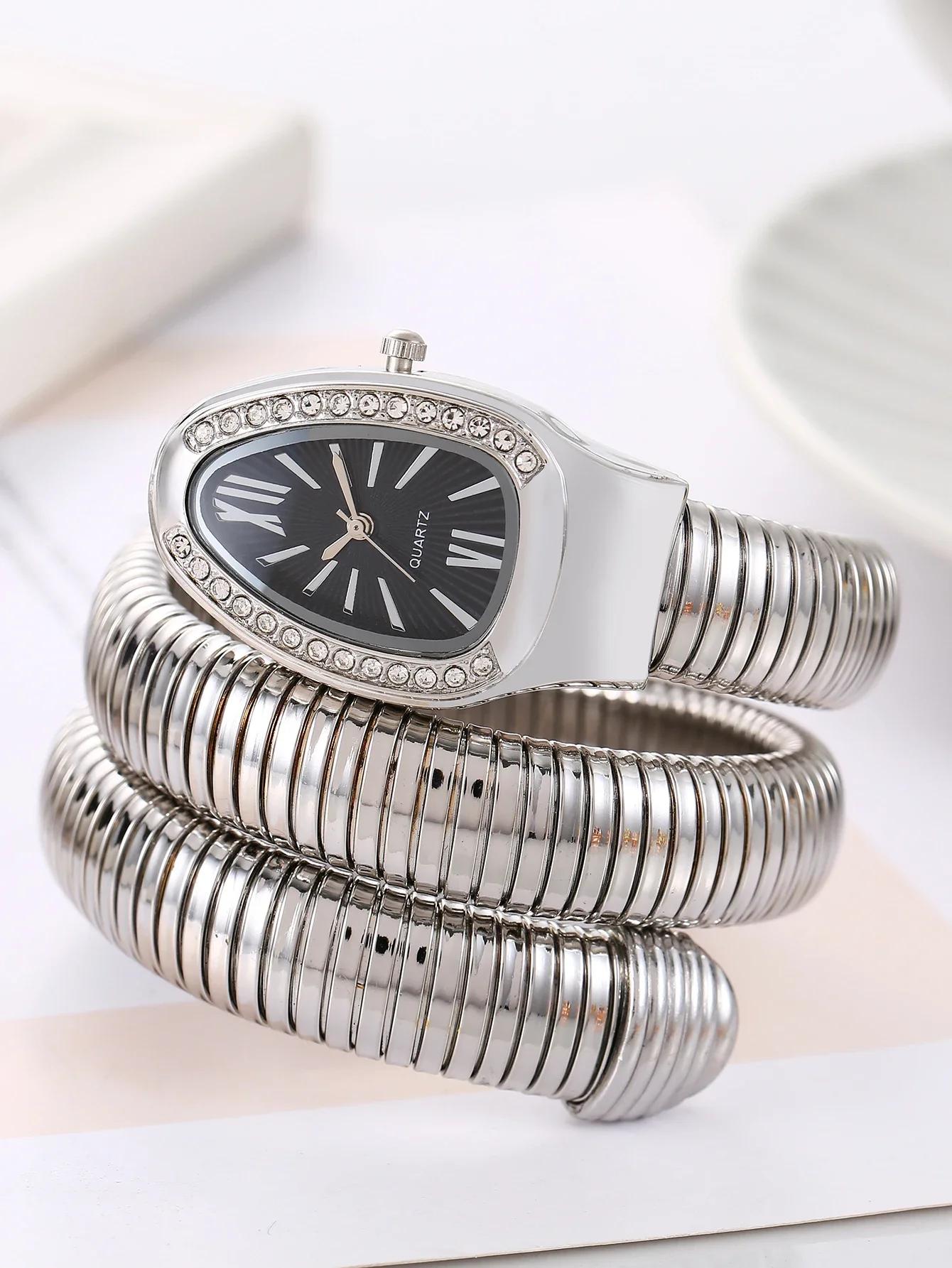 

1 шт.-Змеевидные Роскошные Модные Женские Кварцевые Часы: Высококачественный шедевр для запястья с бриллиантовой инкрустацией